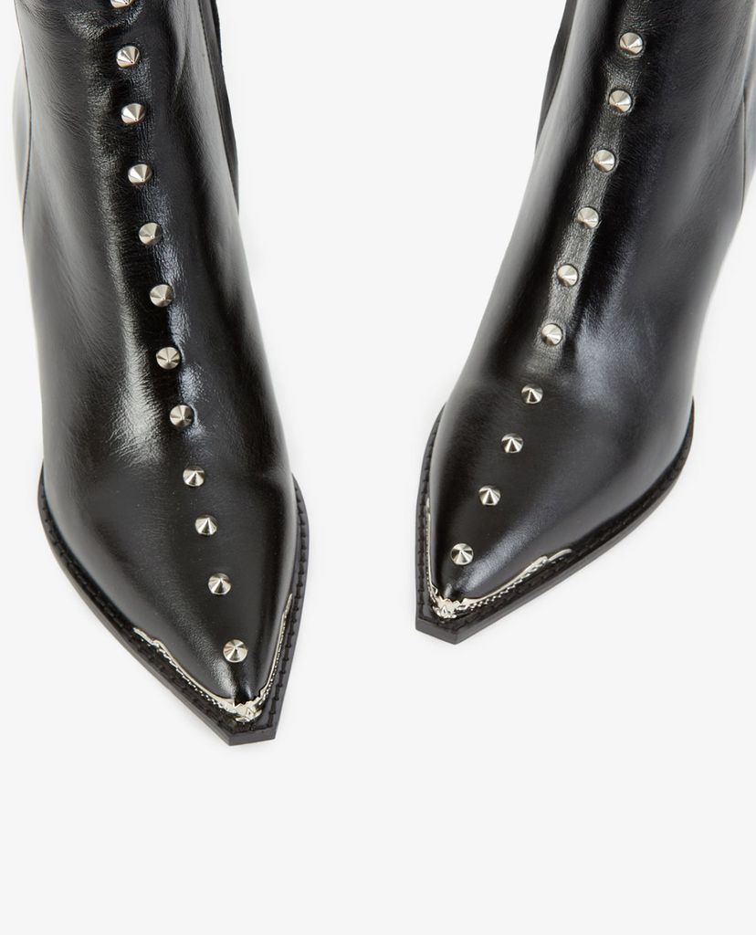 THE KOOPLES - Giày boots nữ mũi nhọn Black Leather With Studs