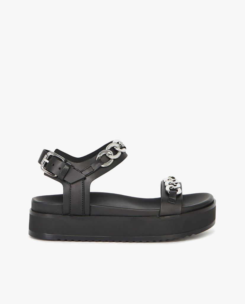THE KOOPLES - Giày sandal nữ quai ngang Black Wedge With Chain