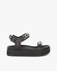 THE KOOPLES - Giày sandal nữ quai ngang Black Wedge With Chain