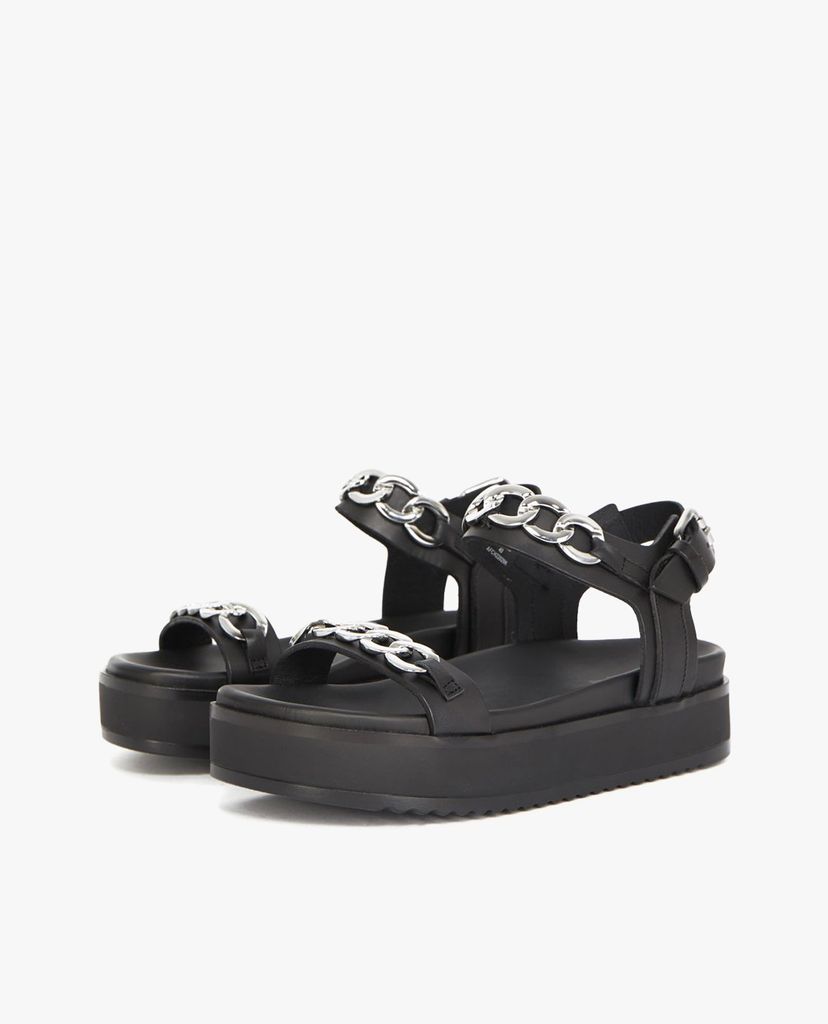 THE KOOPLES - Giày sandal nữ quai ngang Black Wedge With Chain