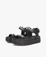 THE KOOPLES - Giày sandal nữ quai ngang Black Wedge With Chain