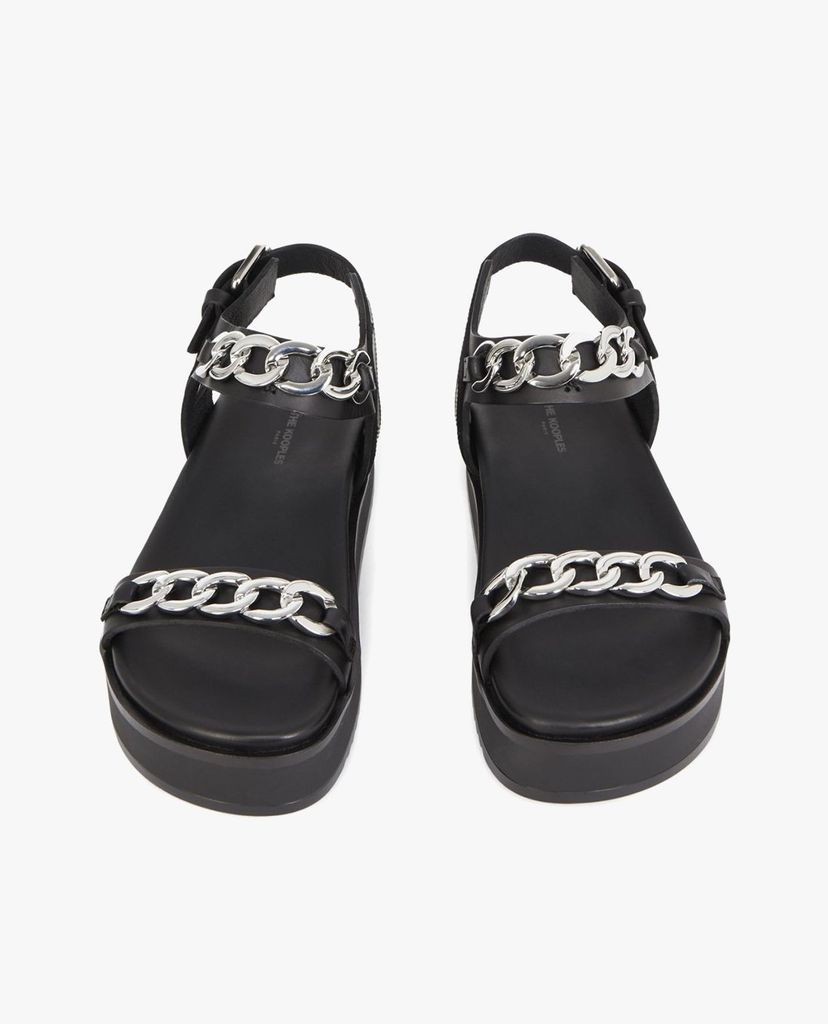 THE KOOPLES - Giày sandal nữ quai ngang Black Wedge With Chain