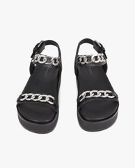 THE KOOPLES - Giày sandal nữ quai ngang Black Wedge With Chain
