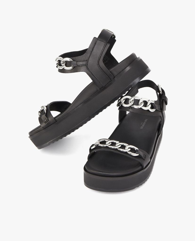 THE KOOPLES - Giày sandal nữ quai ngang Black Wedge With Chain