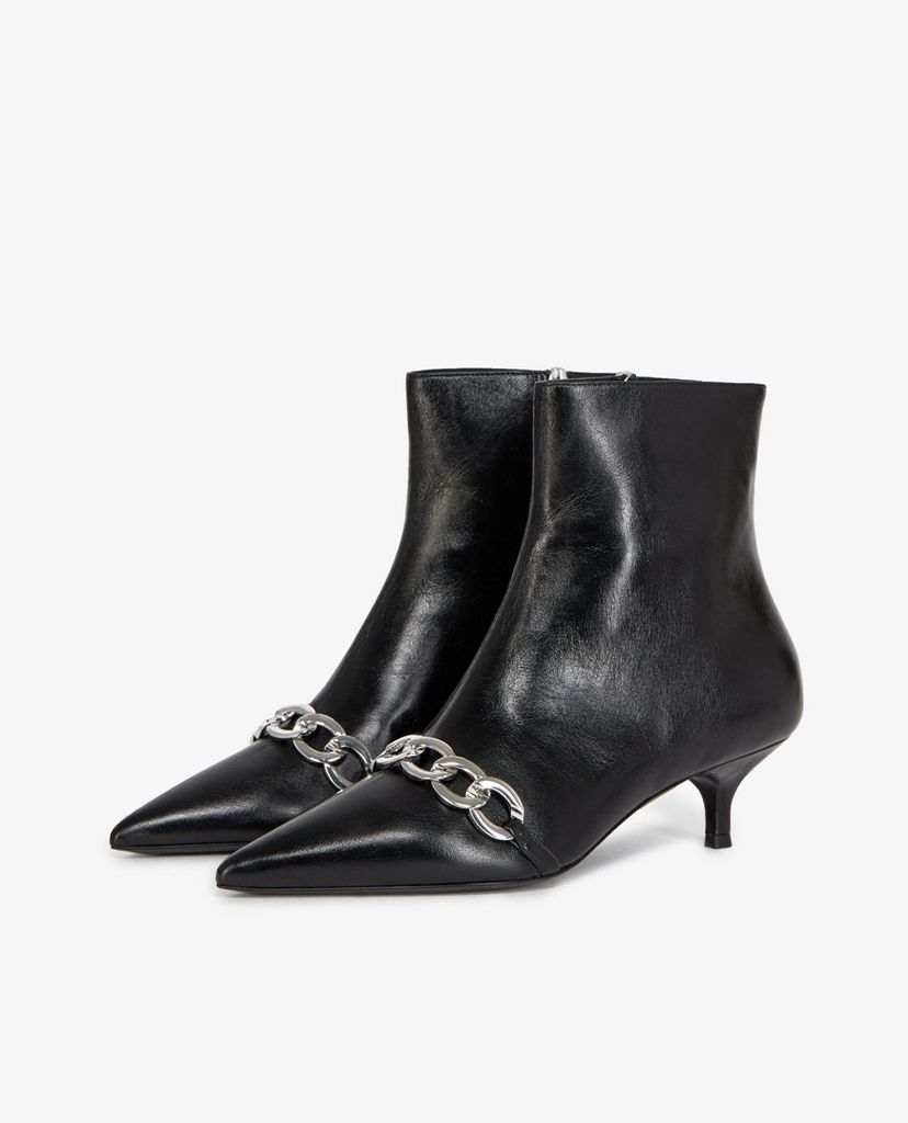 THE KOOPLES - Giày boots nữ mũi nhọn Black Ankle With Chain