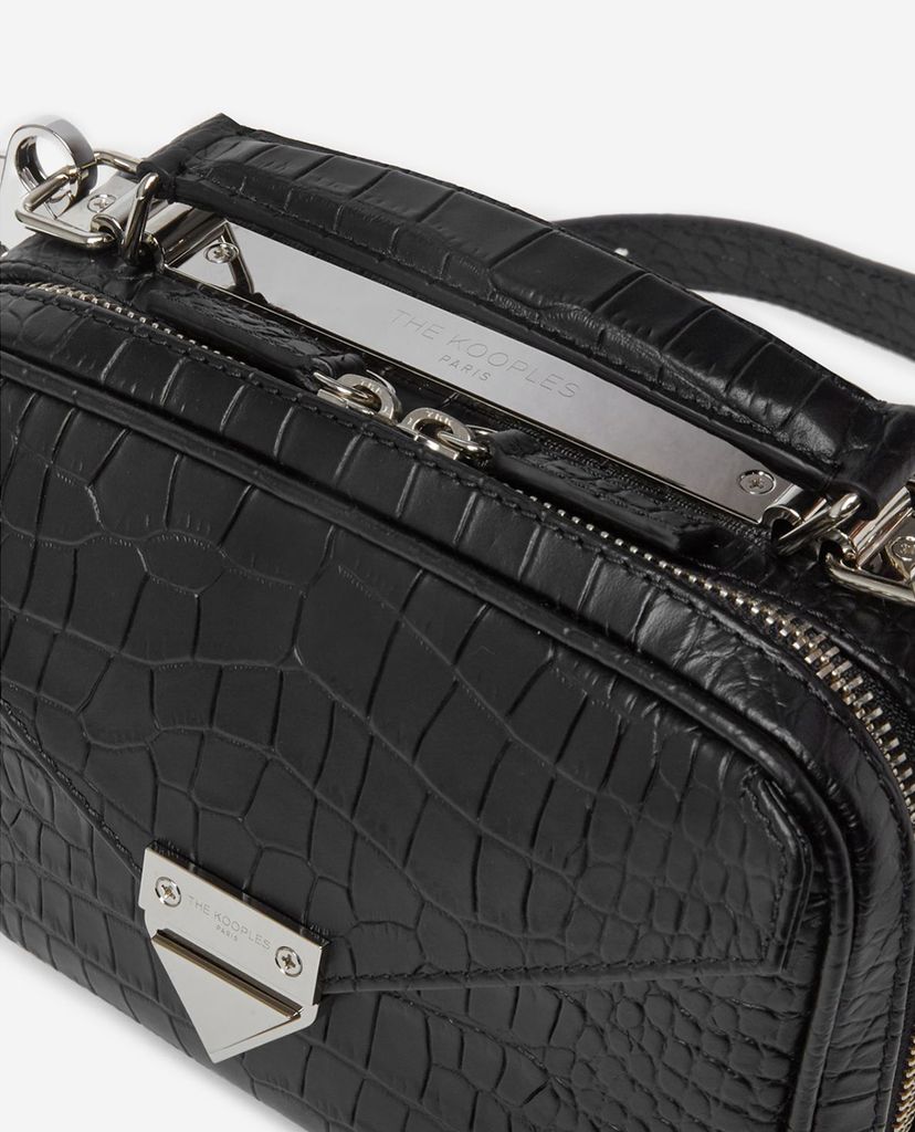 THE KOOPLES - Túi đeo vai nữ hình hộp vuông Mini Crocodile Leather
