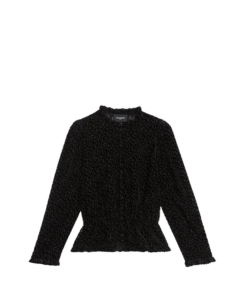 THE KOOPLES - Áo sơ mi nữ tay dài cổ trụ Leopard Print