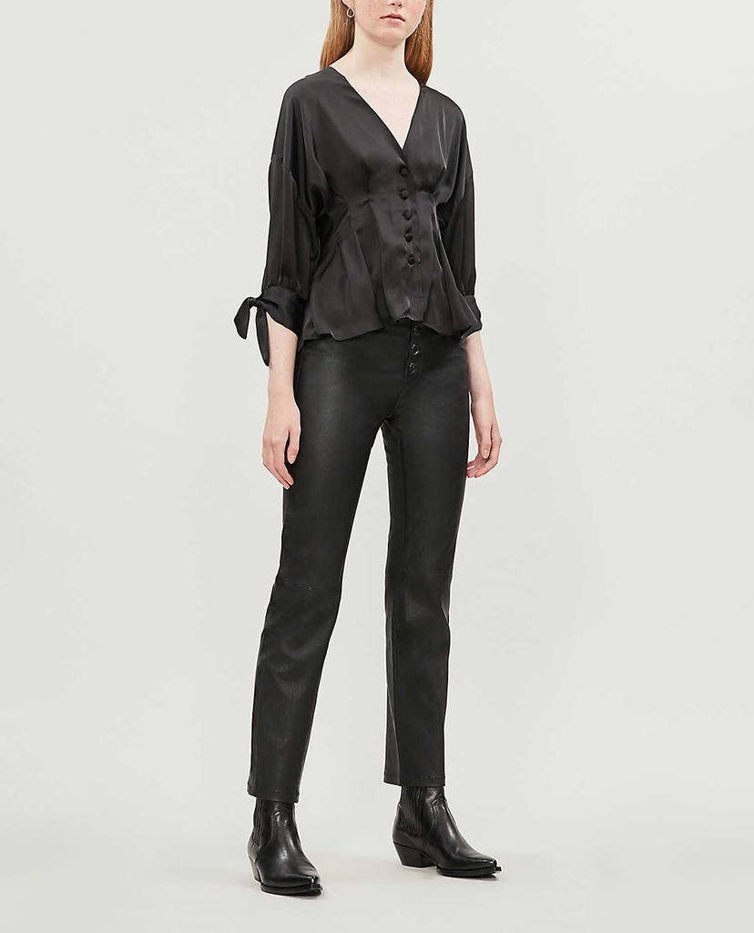 THE KOOPLES - Áo sơ mi nữ cổ V tay lở Bow Sleeves