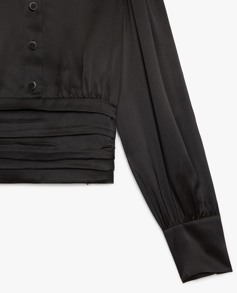 THE KOOPLES - Áo kiểu nữ cổ sơ mi tay dài Black Satin Silk