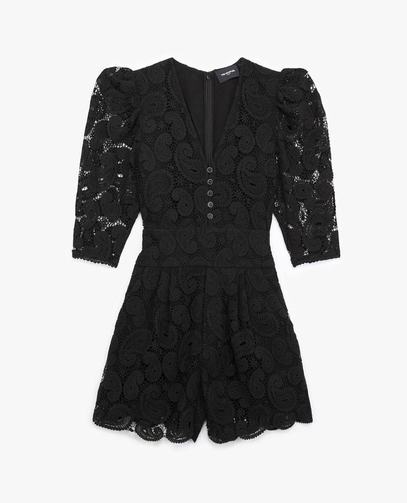 THE KOOPLES - Playsuit cổ V tay lỡ phối nút Black Lace