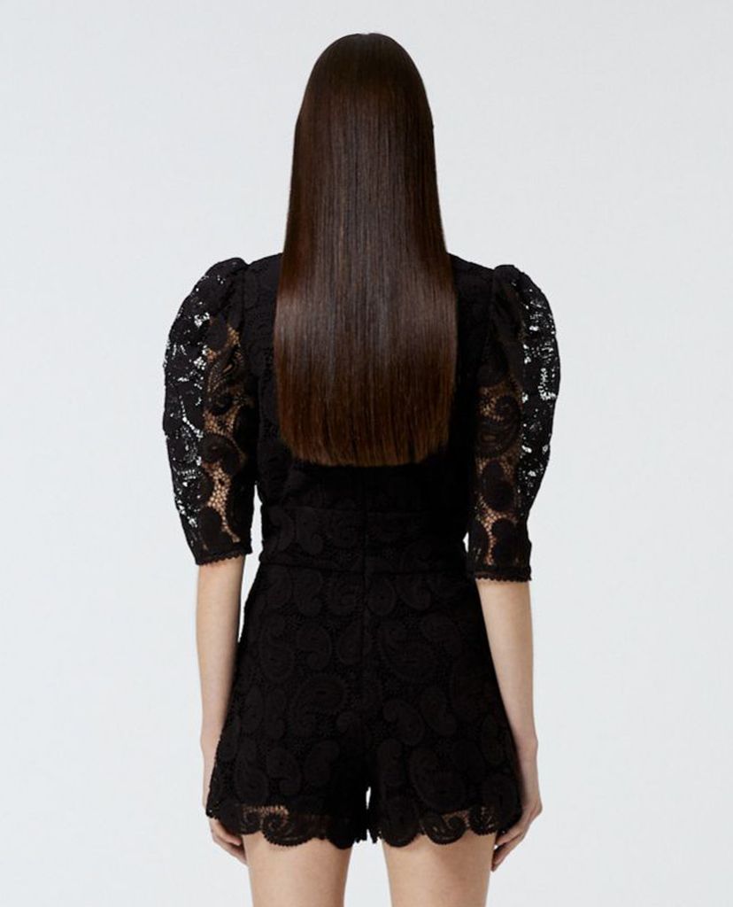 THE KOOPLES - Playsuit cổ V tay lỡ phối nút Black Lace