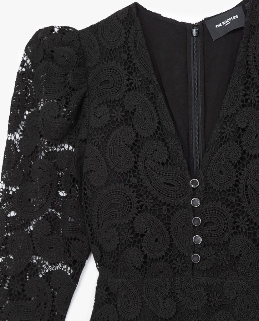 THE KOOPLES - Playsuit cổ V tay lỡ phối nút Black Lace