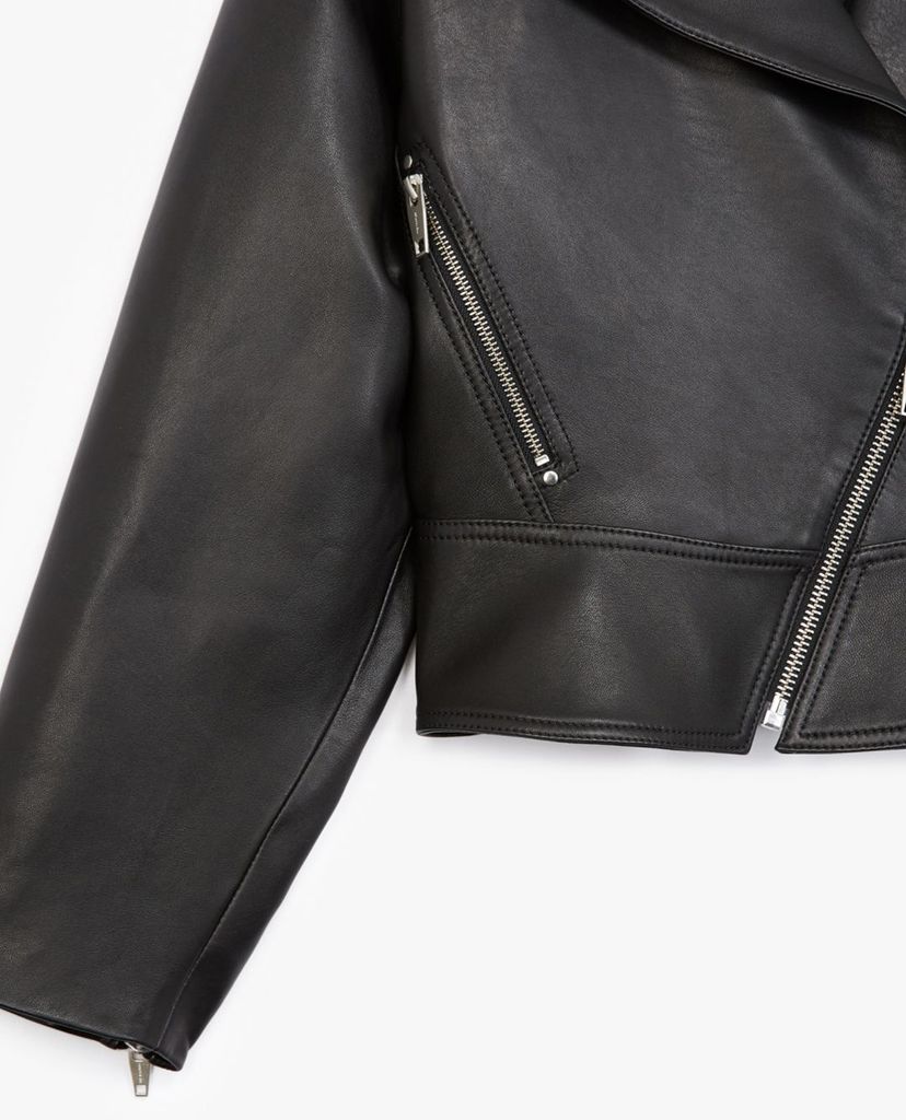 THE KOOPLES - Áo khoác da nữ phom ngắn cổ bẻ phối zip thời trang
