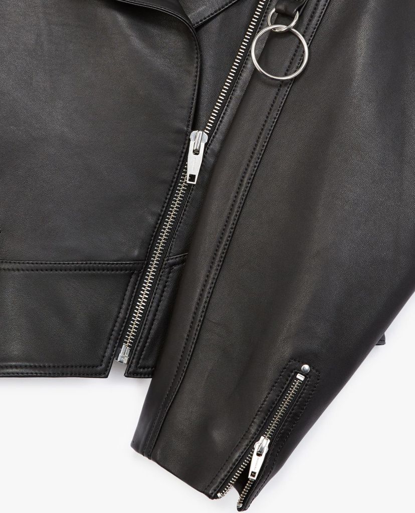 THE KOOPLES - Áo khoác da nữ phom ngắn cổ bẻ phối zip thời trang