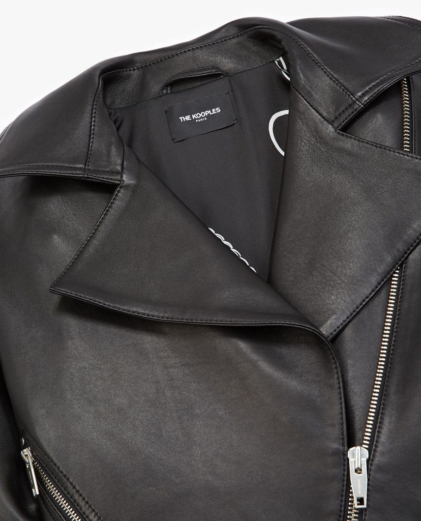 THE KOOPLES - Áo khoác da nữ phom ngắn cổ bẻ phối zip thời trang