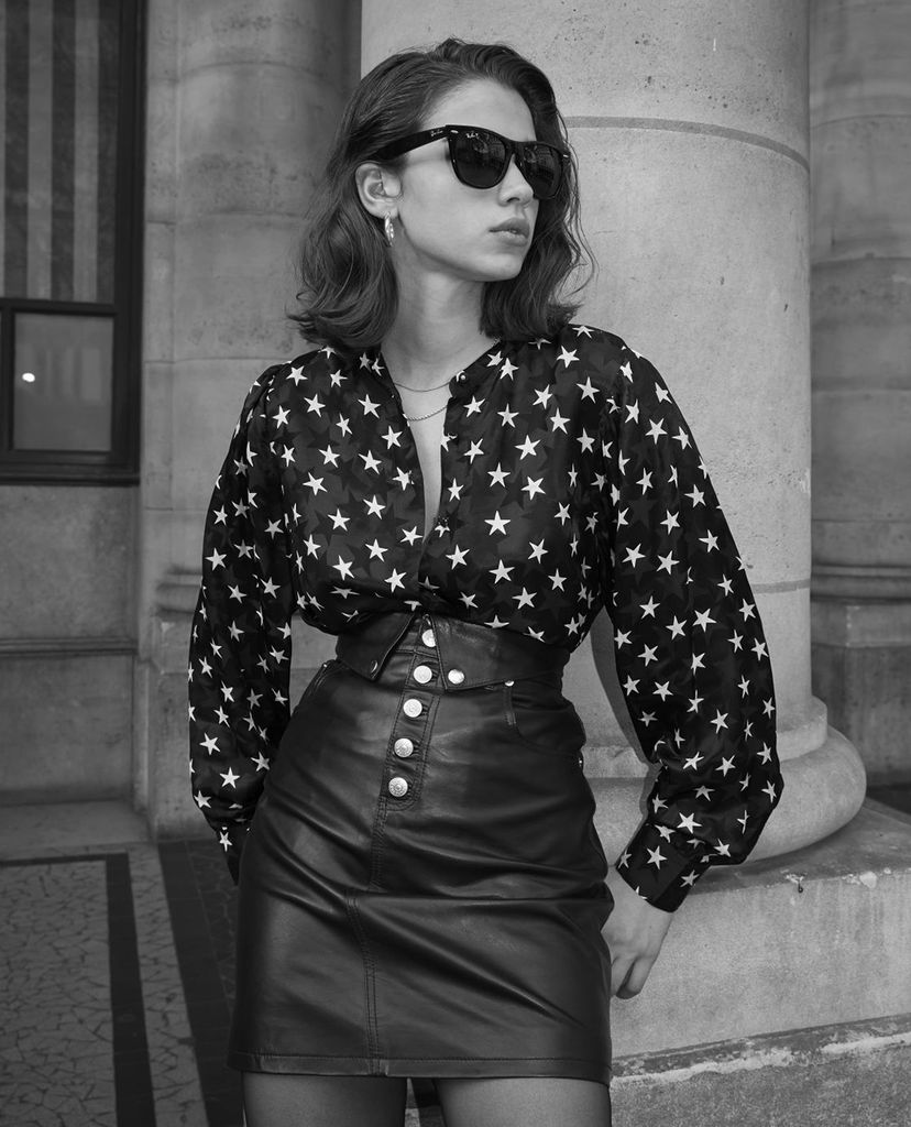 THE KOOPLES - Chân váy mini chữ A phối nút cài Fold Over