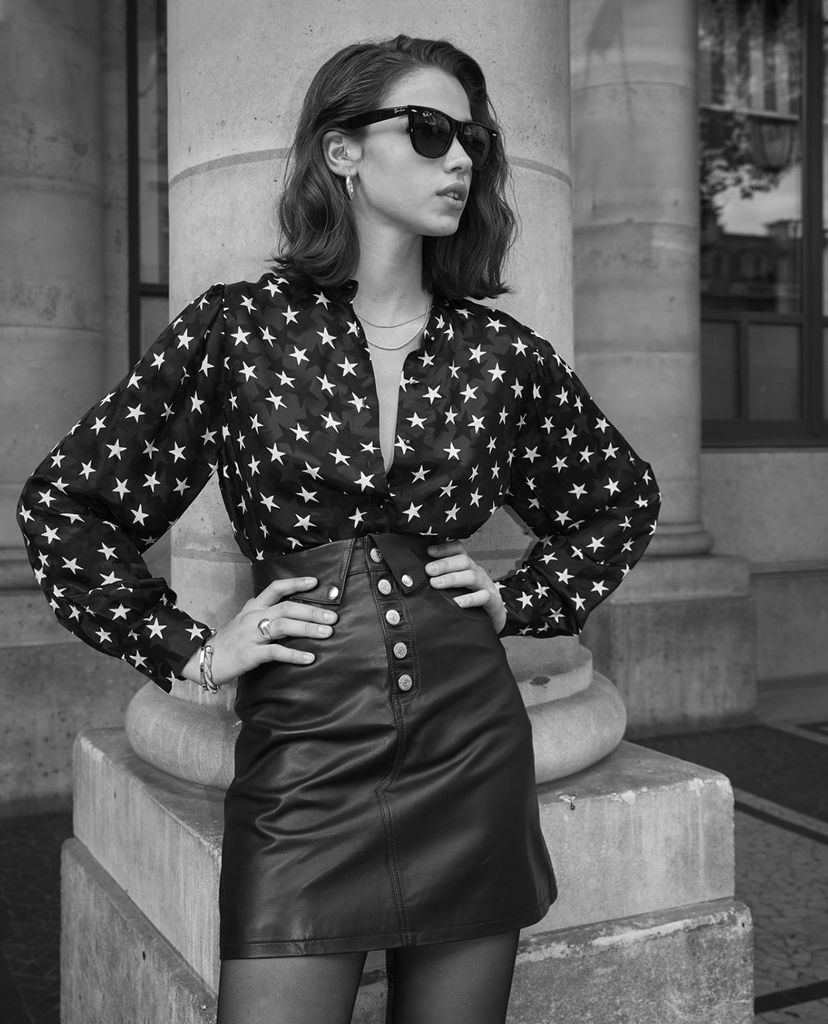 THE KOOPLES - Chân váy mini chữ A phối nút cài Fold Over