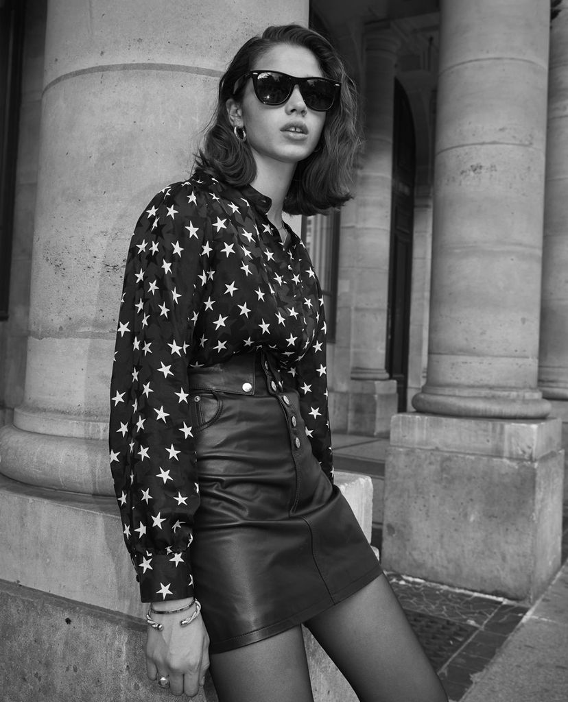 THE KOOPLES - Chân váy mini chữ A phối nút cài Fold Over