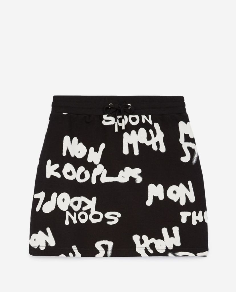 THE KOOPLES - Chân váy mini chữ A Black Cotton With Logo All Over