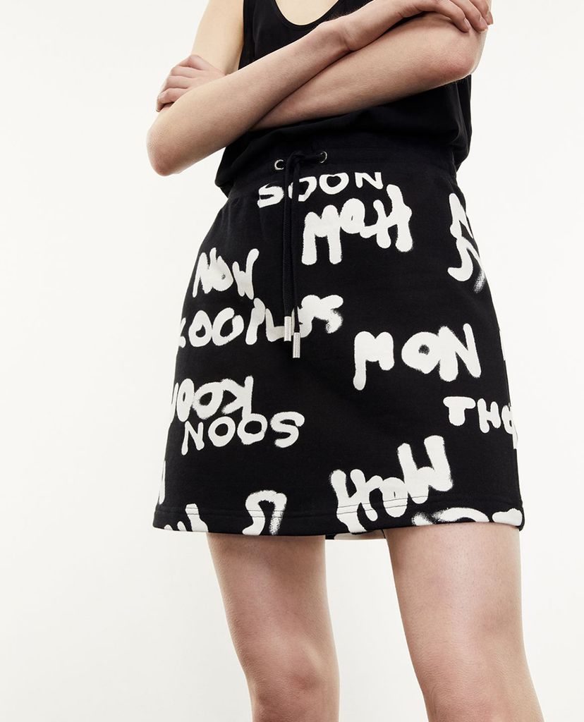THE KOOPLES - Chân váy mini chữ A Black Cotton With Logo All Over
