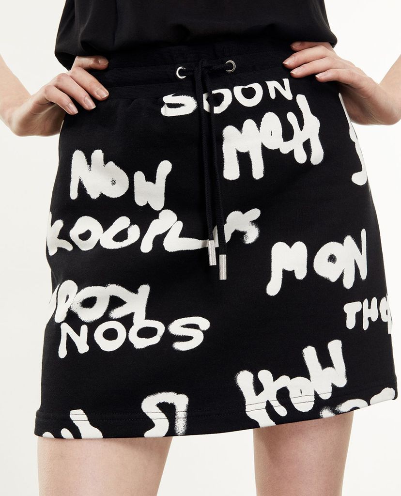 THE KOOPLES - Chân váy mini chữ A Black Cotton With Logo All Over