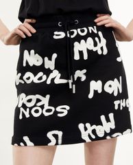 THE KOOPLES - Chân váy mini chữ A Black Cotton With Logo All Over