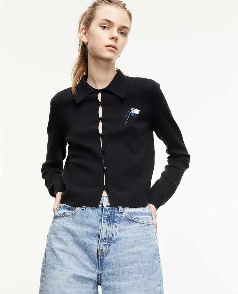 THE KOOPLES - Áo cardigan nữ cổ bẻ tay dài Linen Embroidered