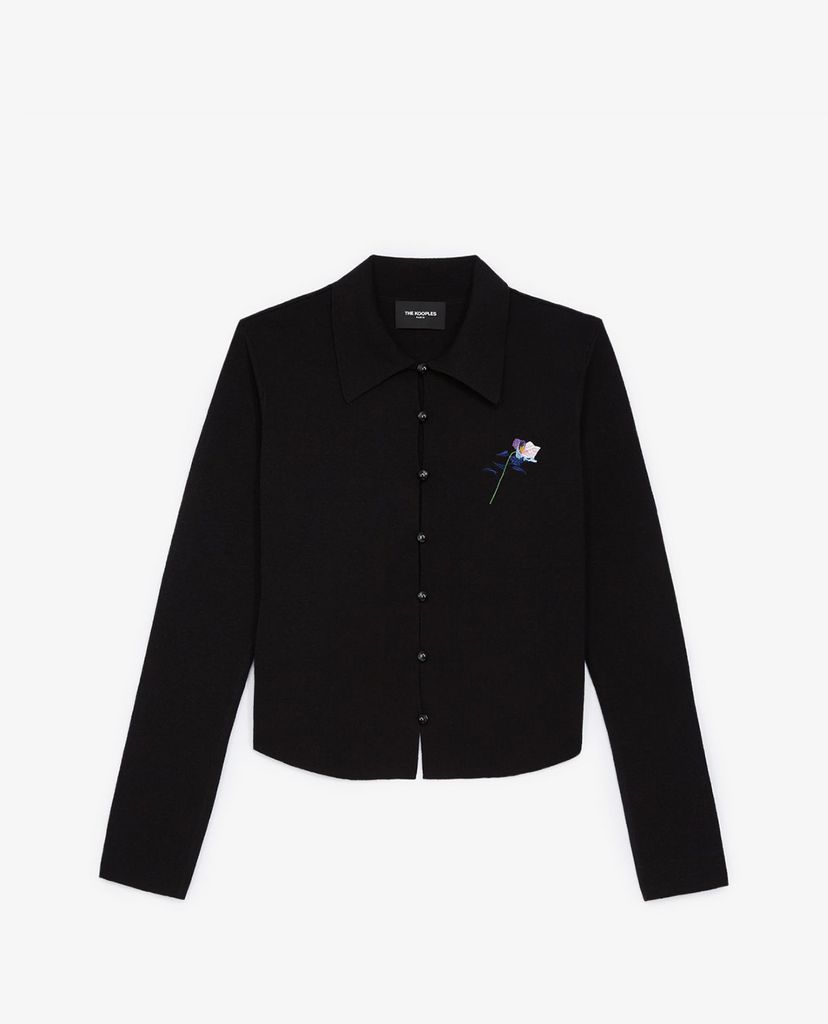 THE KOOPLES - Áo cardigan nữ cổ bẻ tay dài Linen Embroidered