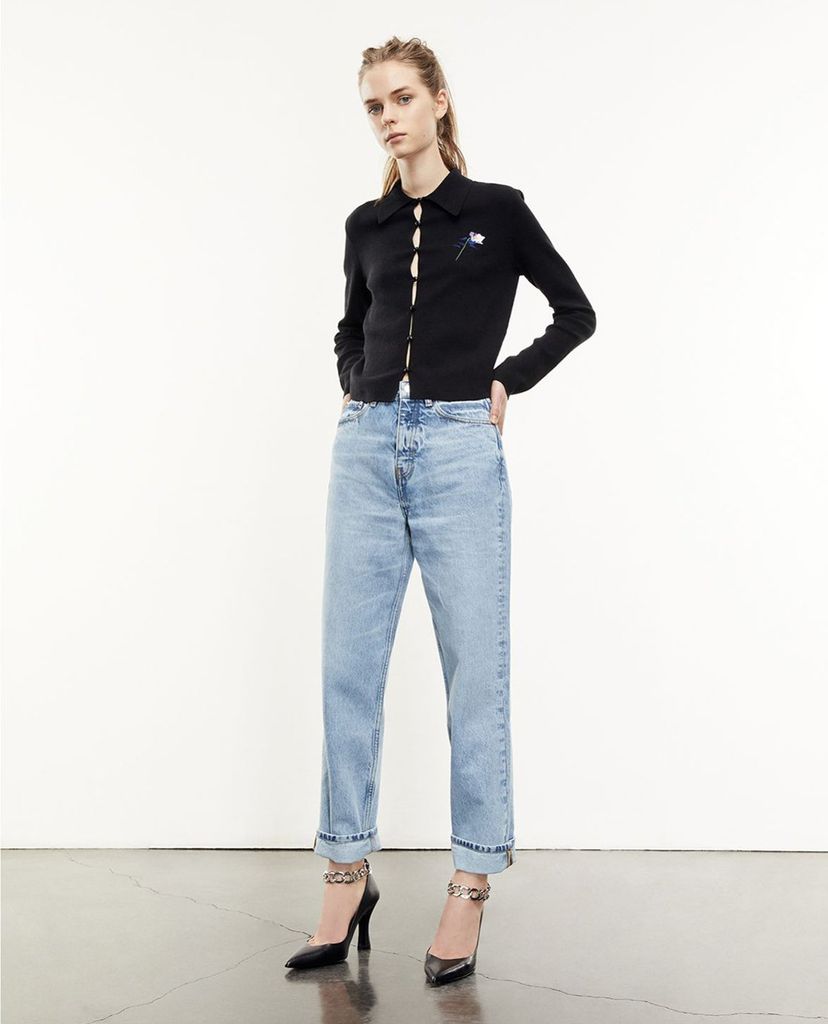 THE KOOPLES - Áo cardigan nữ cổ bẻ tay dài Linen Embroidered