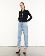THE KOOPLES - Áo cardigan nữ cổ bẻ tay dài Linen Embroidered