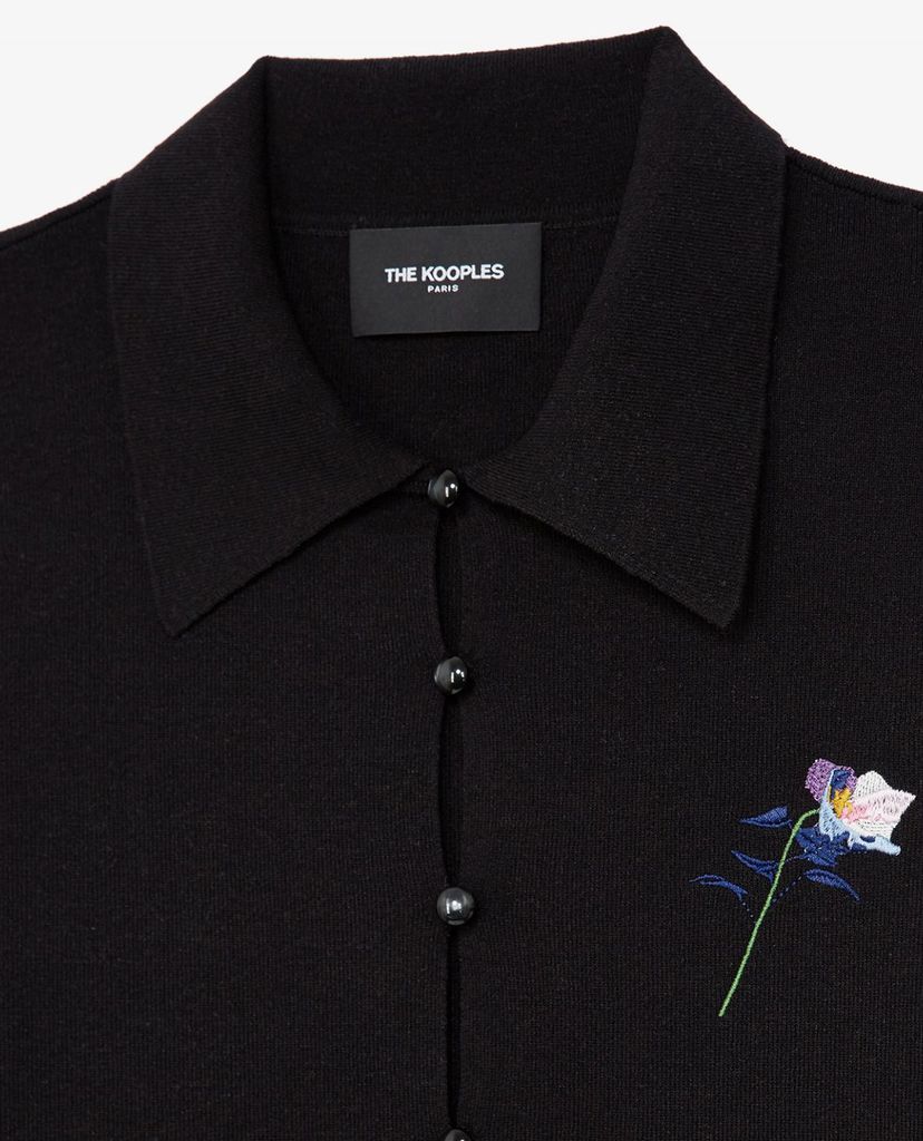 THE KOOPLES - Áo cardigan nữ cổ bẻ tay dài Linen Embroidered