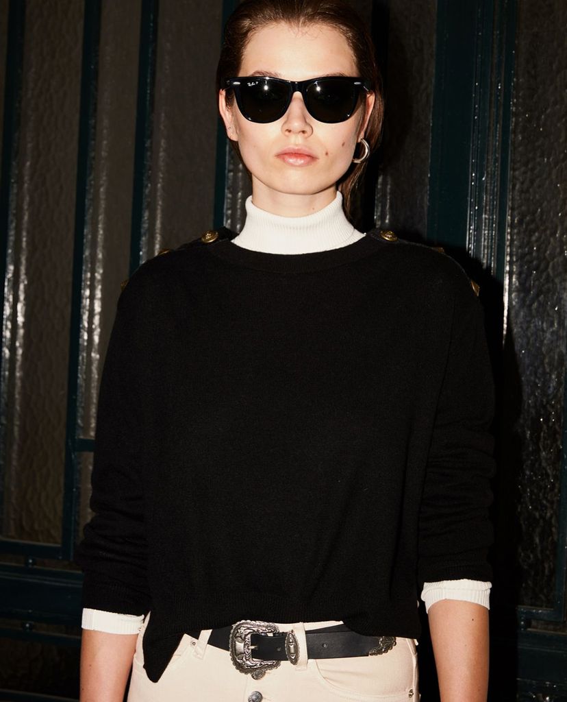 THE KOOPLES - Áo len nữ tay dài cổ tròn phối nút