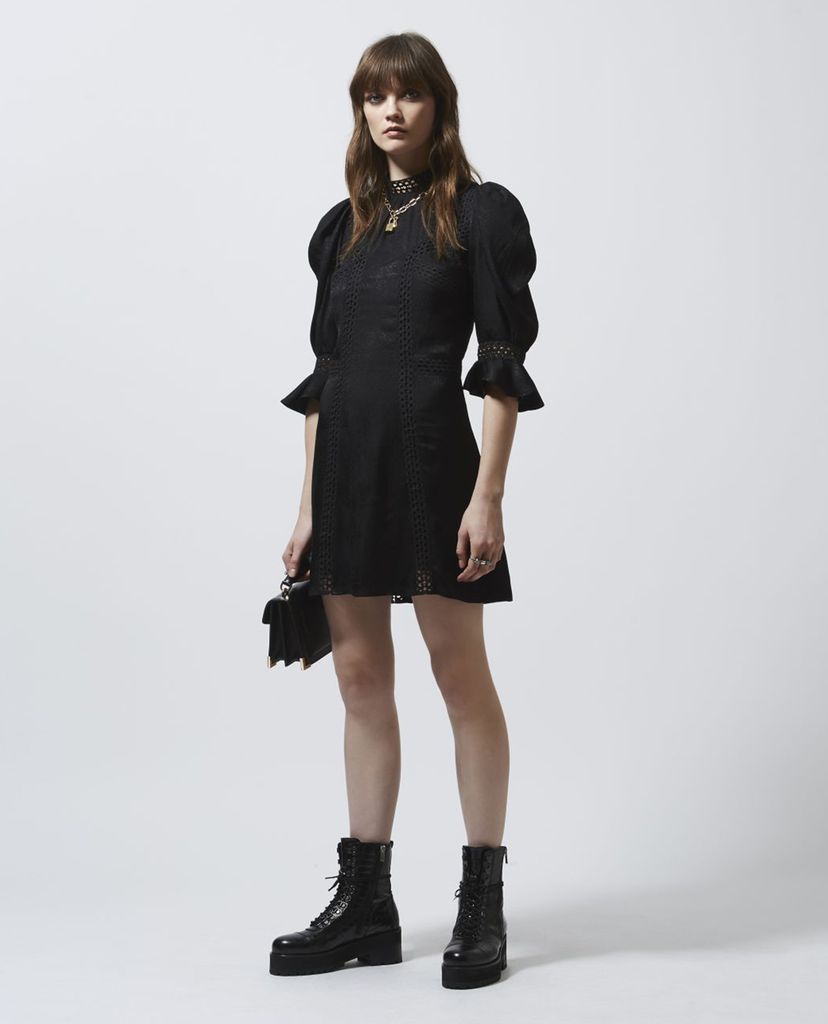THE KOOPLES - Đầm mini cổ cao tay lở Black Short Formal