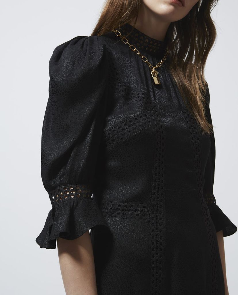 THE KOOPLES - Đầm mini cổ cao tay lở Black Short Formal