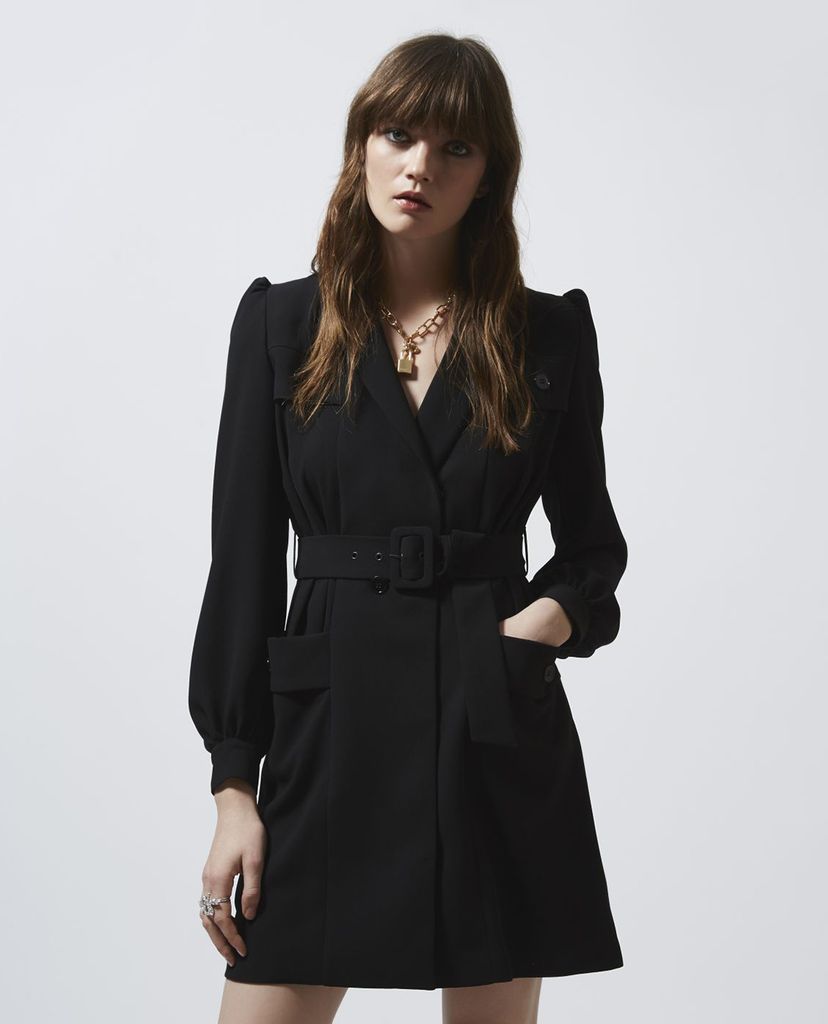 THE KOOPLES - Đầm mini tay dài phối thắt lưng Black Tailored
