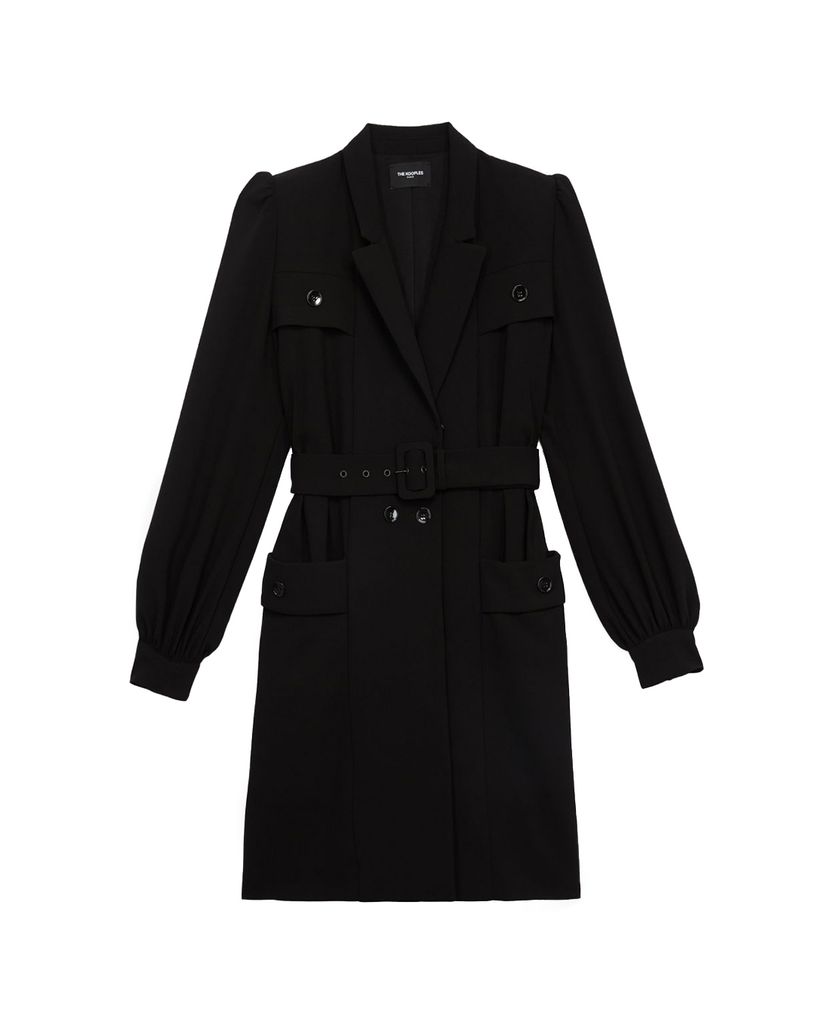 THE KOOPLES - Đầm mini tay dài phối thắt lưng Black Tailored