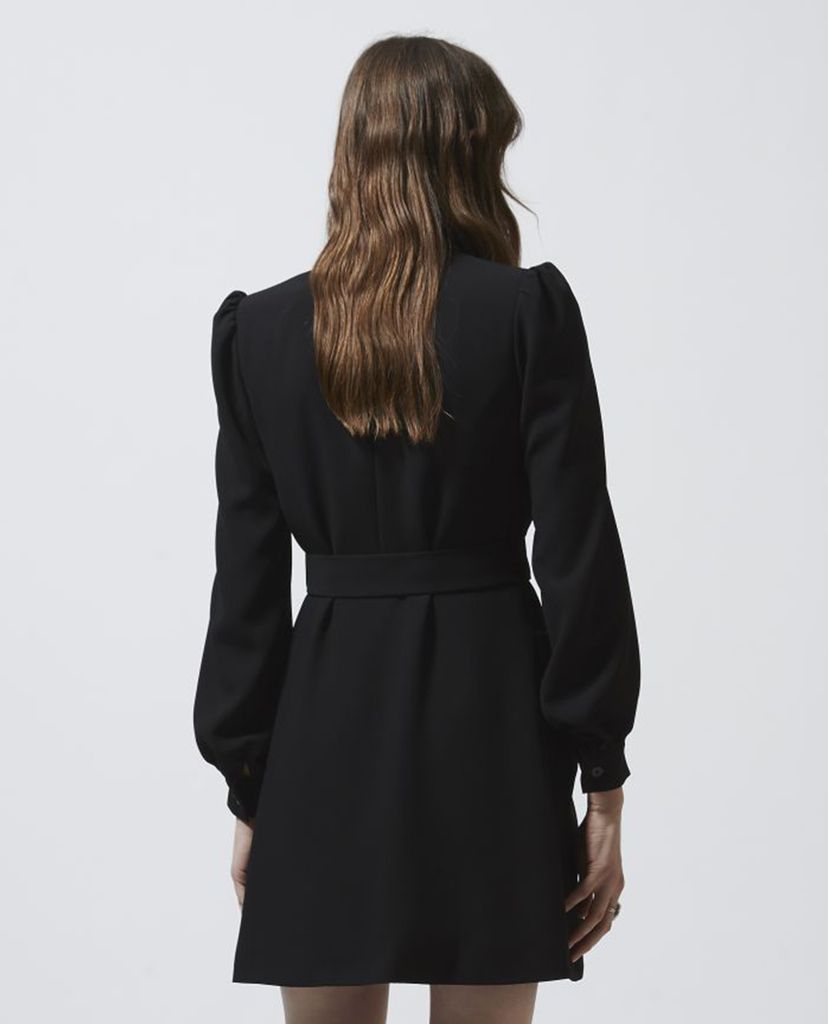 THE KOOPLES - Đầm mini tay dài phối thắt lưng Black Tailored