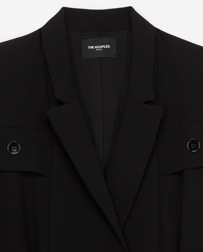 THE KOOPLES - Đầm mini tay dài phối thắt lưng Black Tailored