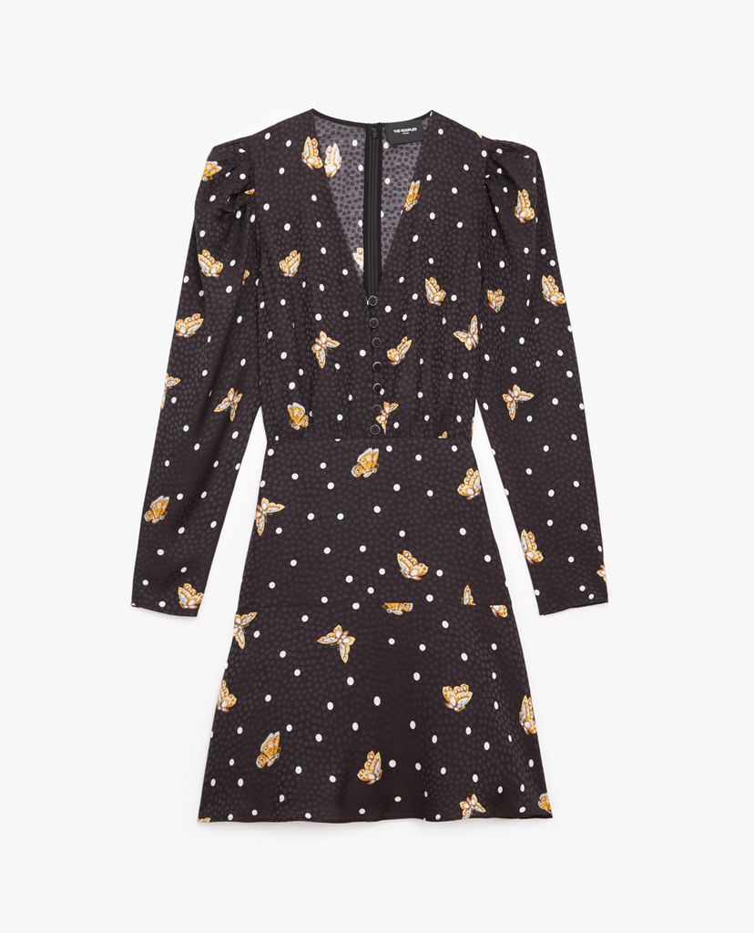 THE KOOPLES - Đầm mini cổ V tay dài Butterfly Motift