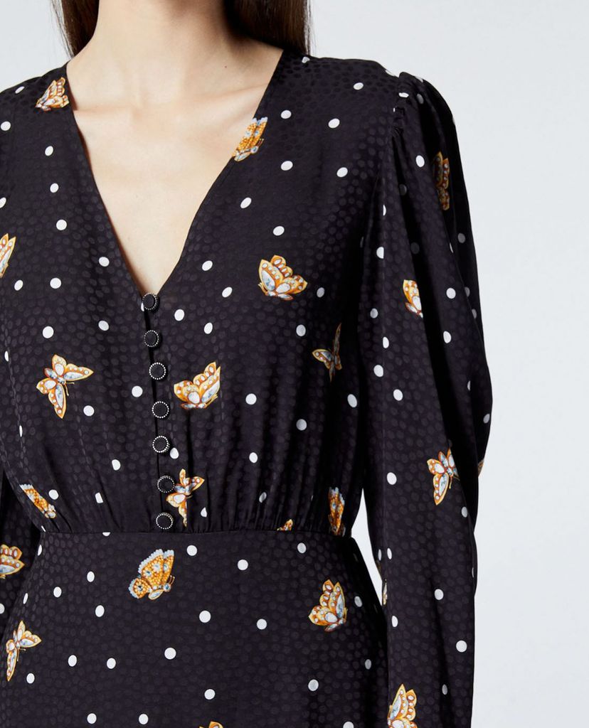THE KOOPLES - Đầm mini cổ V tay dài Butterfly Motift