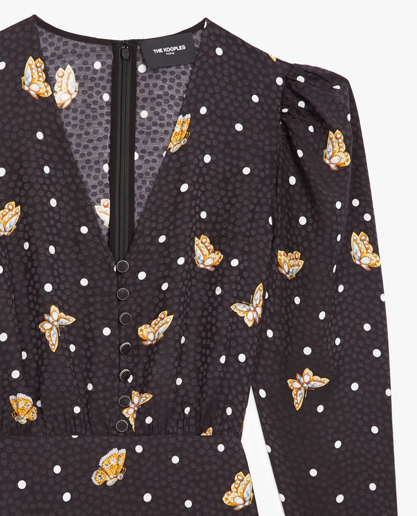 THE KOOPLES - Đầm mini cổ V tay dài Butterfly Motift