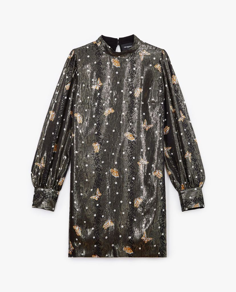 THE KOOPLES - Đầm mini cổ trụ tay dài phối họa tiết chấm bi