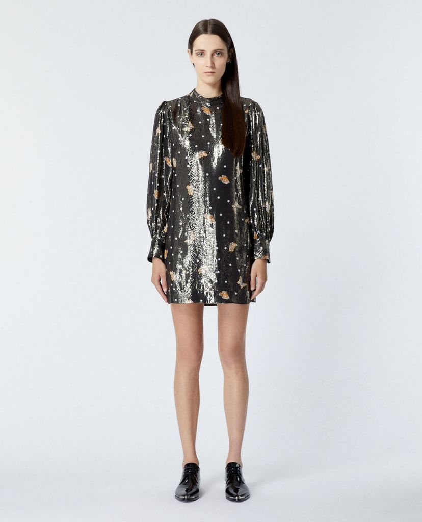 THE KOOPLES - Đầm mini cổ trụ tay dài phối họa tiết chấm bi