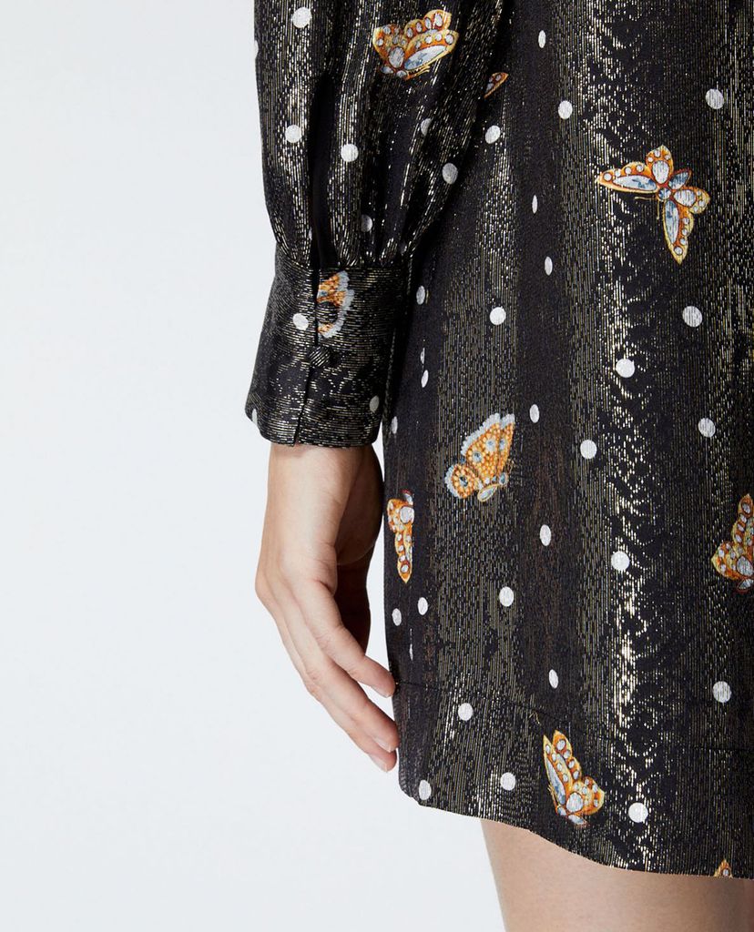 THE KOOPLES - Đầm mini cổ trụ tay dài phối họa tiết chấm bi