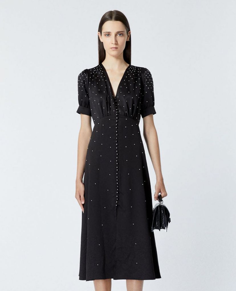 THE KOOPLES - Đầm midi cổ V tay ngắn phối nút Studs