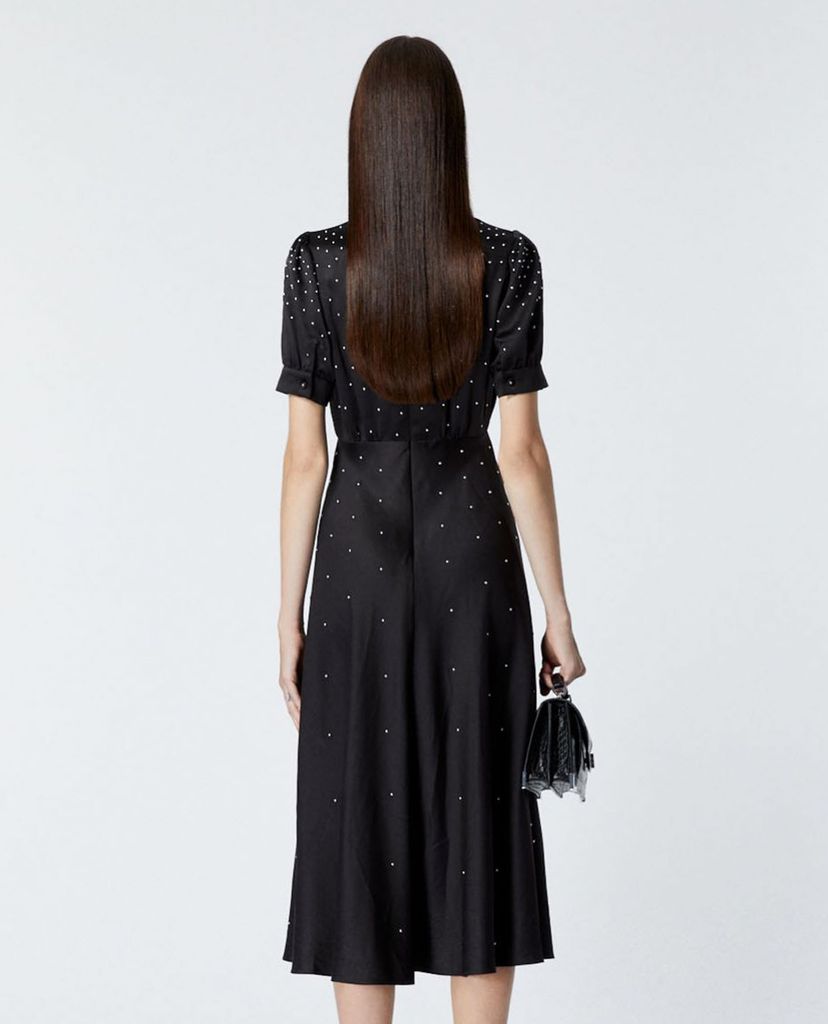 THE KOOPLES - Đầm midi cổ V tay ngắn phối nút Studs