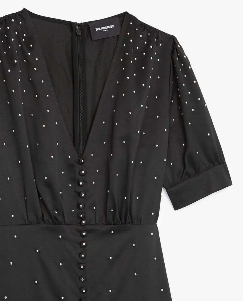 THE KOOPLES - Đầm midi cổ V tay ngắn phối nút Studs