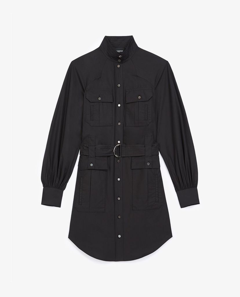 THE KOOPLES - Đầm mini cổ trụ tay dài Belted White With Pockets