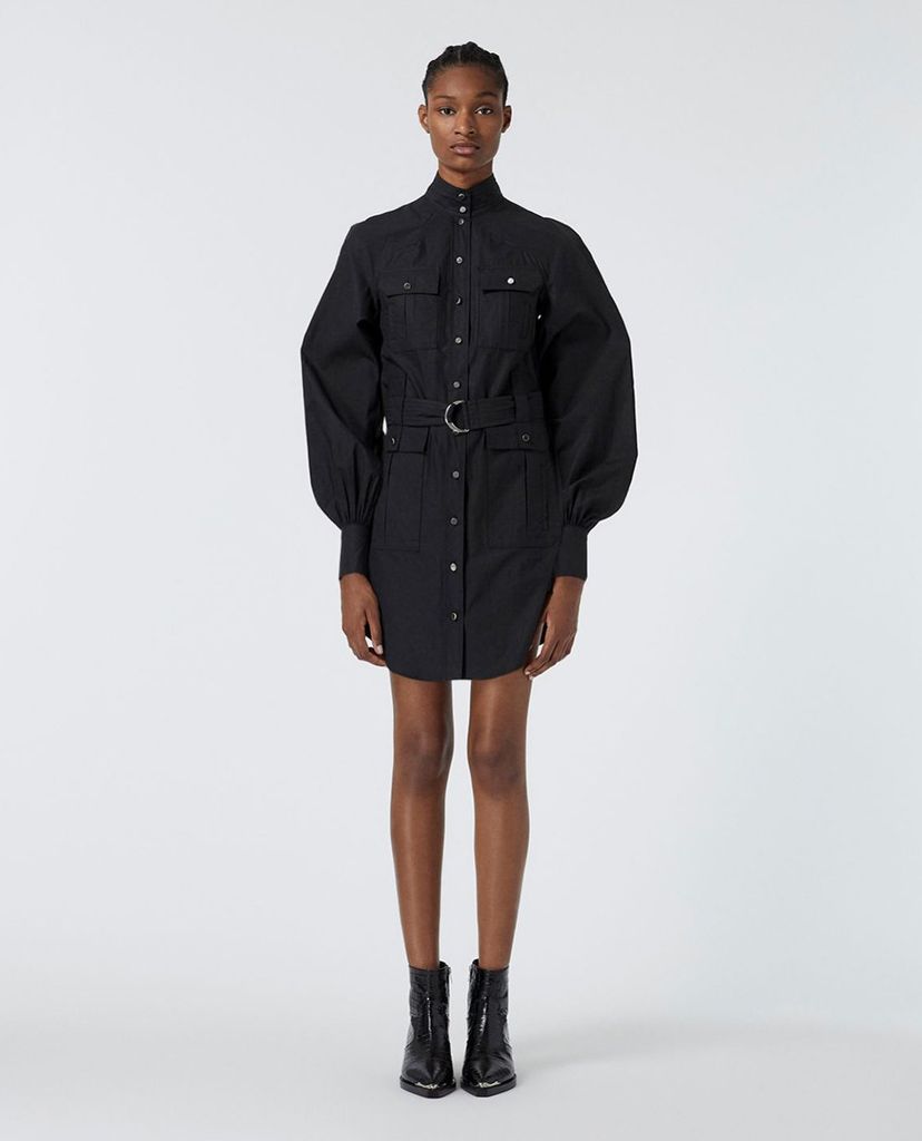 THE KOOPLES - Đầm mini cổ trụ tay dài Belted White With Pockets