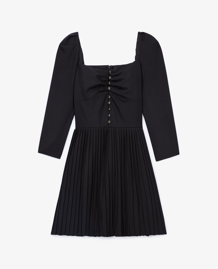 THE KOOPLES - Đầm mini cổ vuông xếp li Black Party